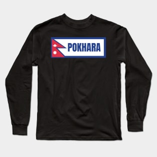 Pokhara City with Nepal Flag Long Sleeve T-Shirt